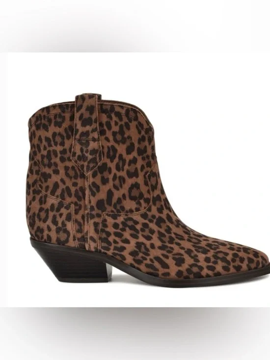 Nine West Abreve Leopard Print Ankle Boot - Brown/Black size 5 - Picture 1 of 7